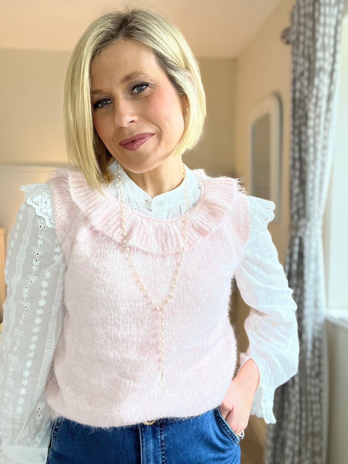 Ariella Ruffle Knit | Pink Knitwear Parisienne Collection 