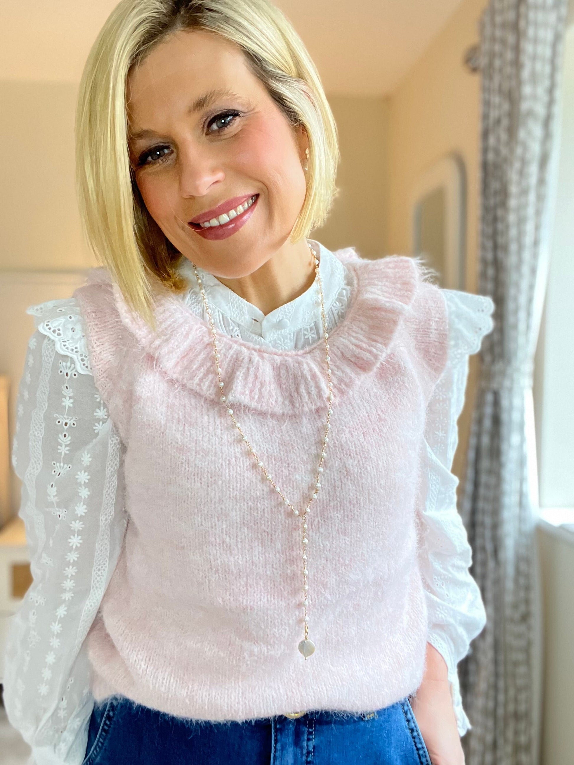 Ariella Ruffle Knit | Pink Knitwear Parisienne Collection 