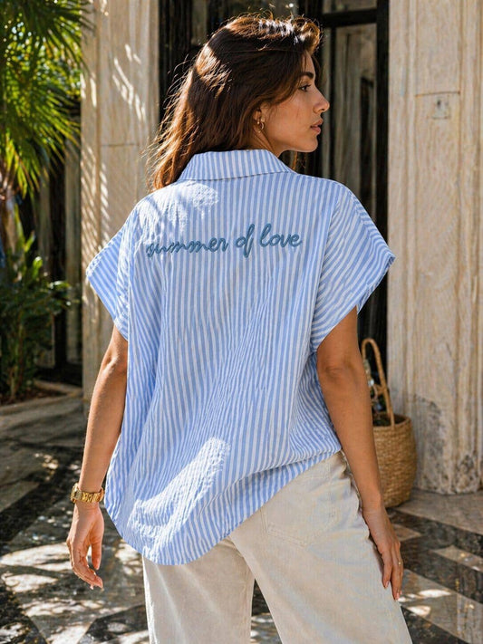 Aya Stripe Shirt | Blue Shirt Parisienne Collection 