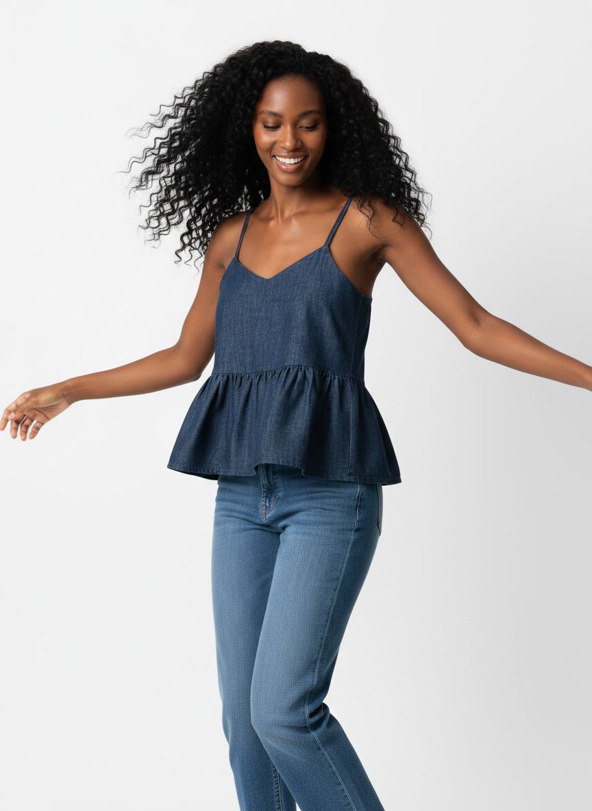Biance Denim Top | Dark Blue Blouse Vero Moda 
