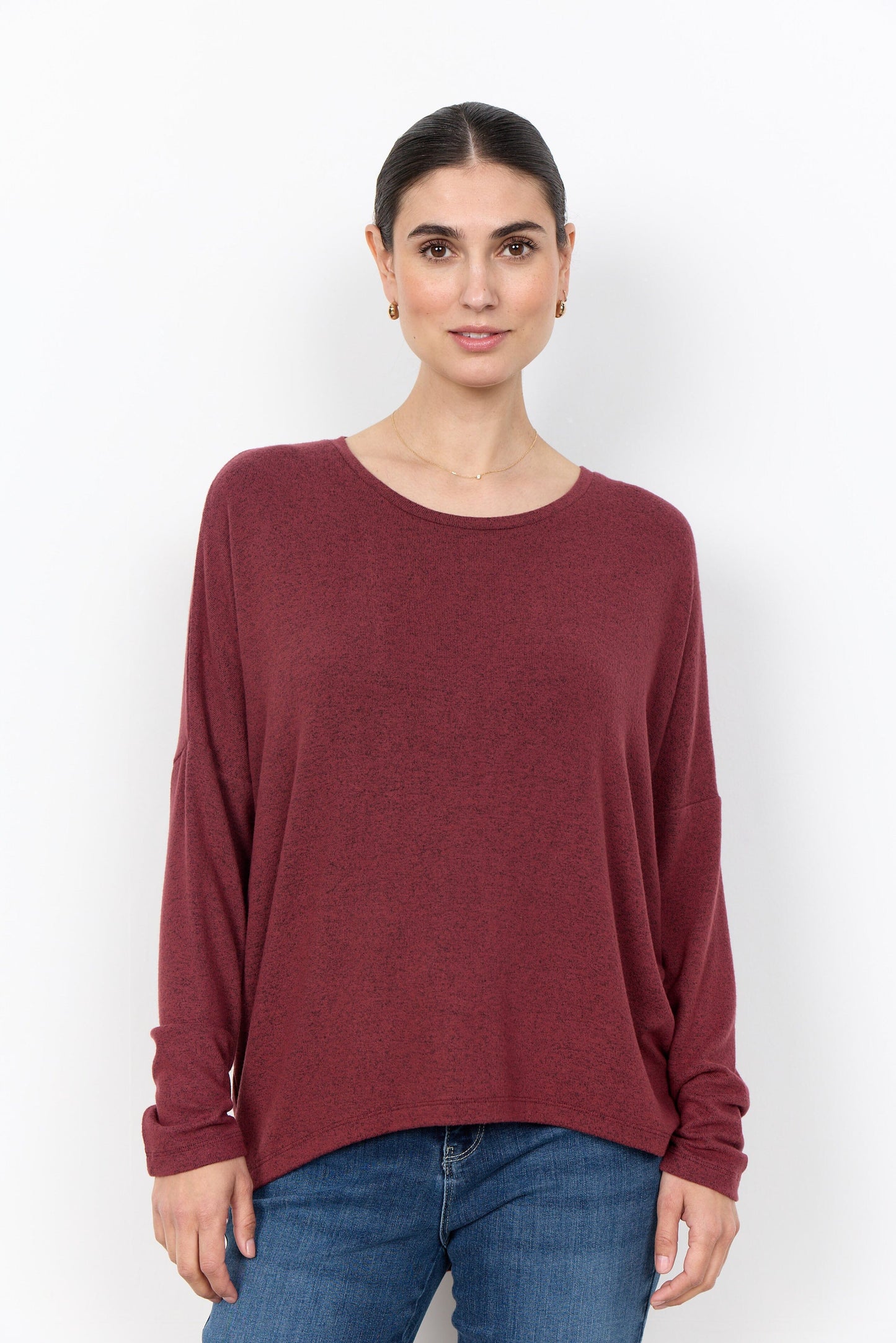 Biara Blouse | Oxblood Red Melange Blouse Soya Concept 