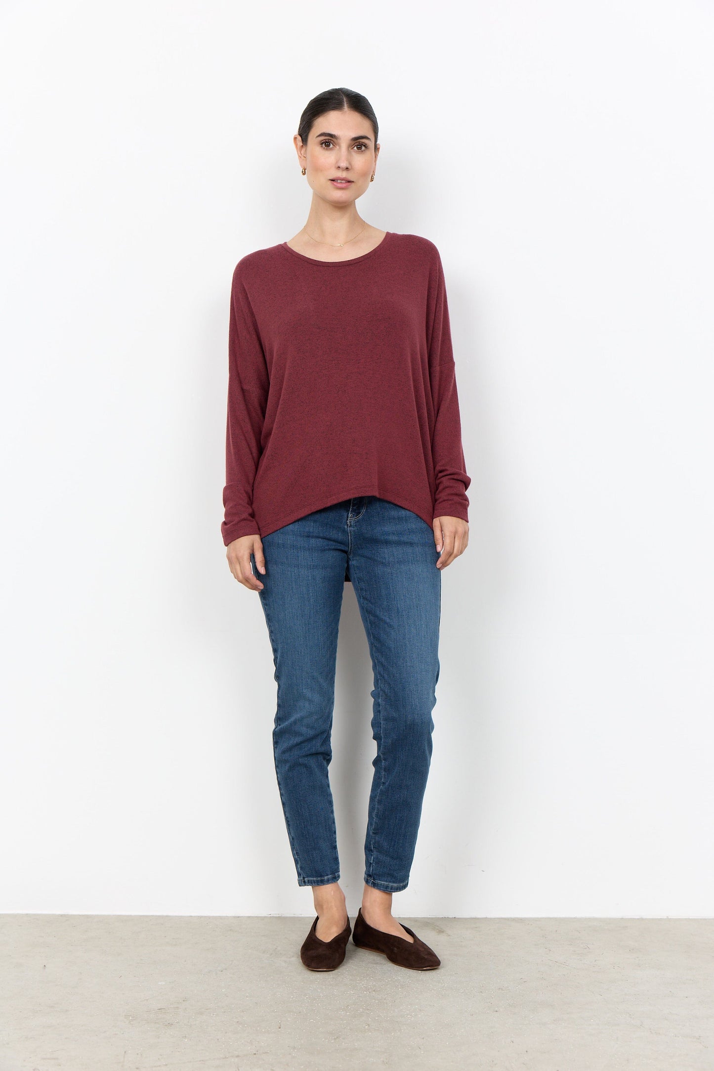 Biara Blouse | Oxblood Red Melange Blouse Soya Concept 