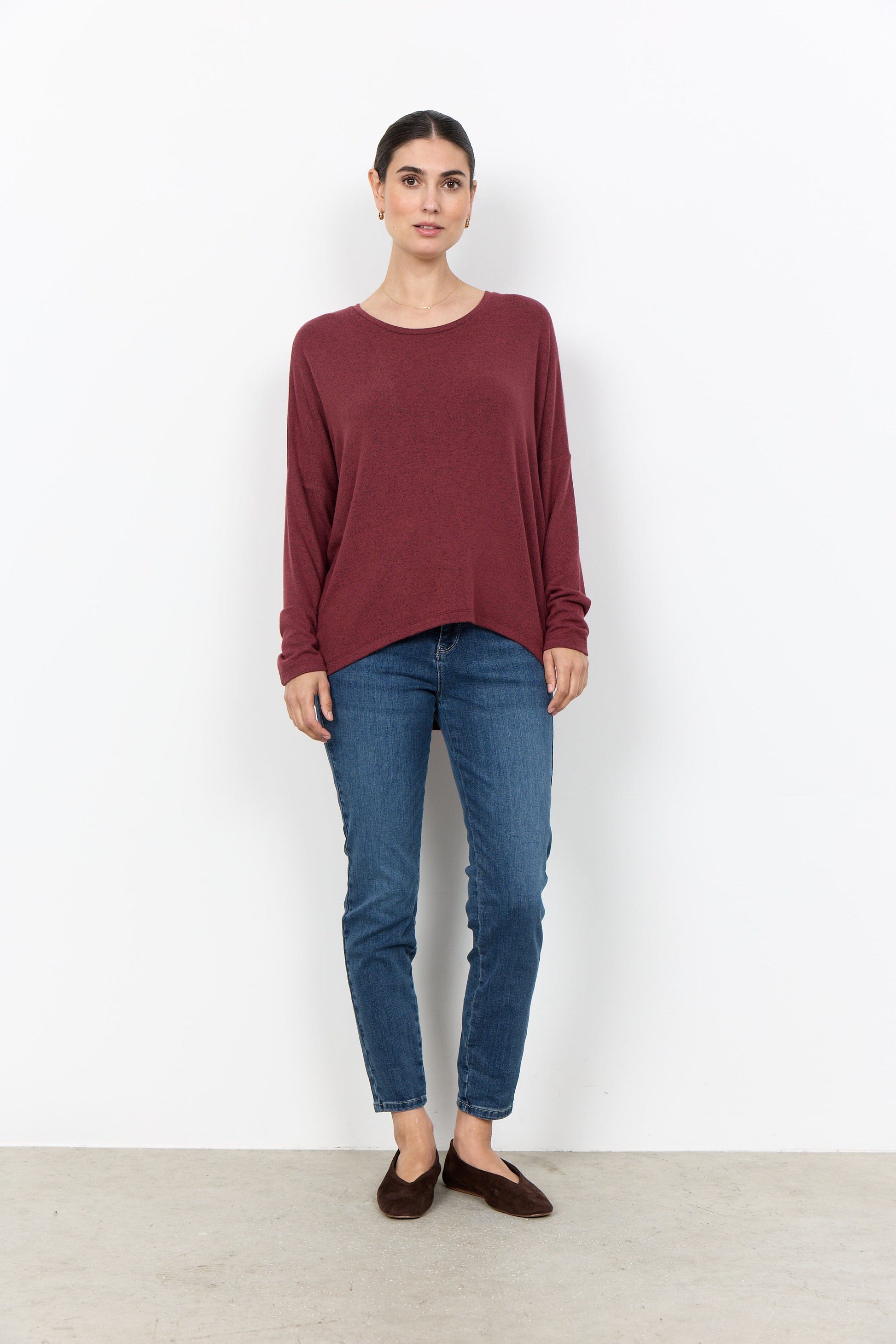 Biara Blouse | Oxblood Red Melange Blouse Soya Concept 