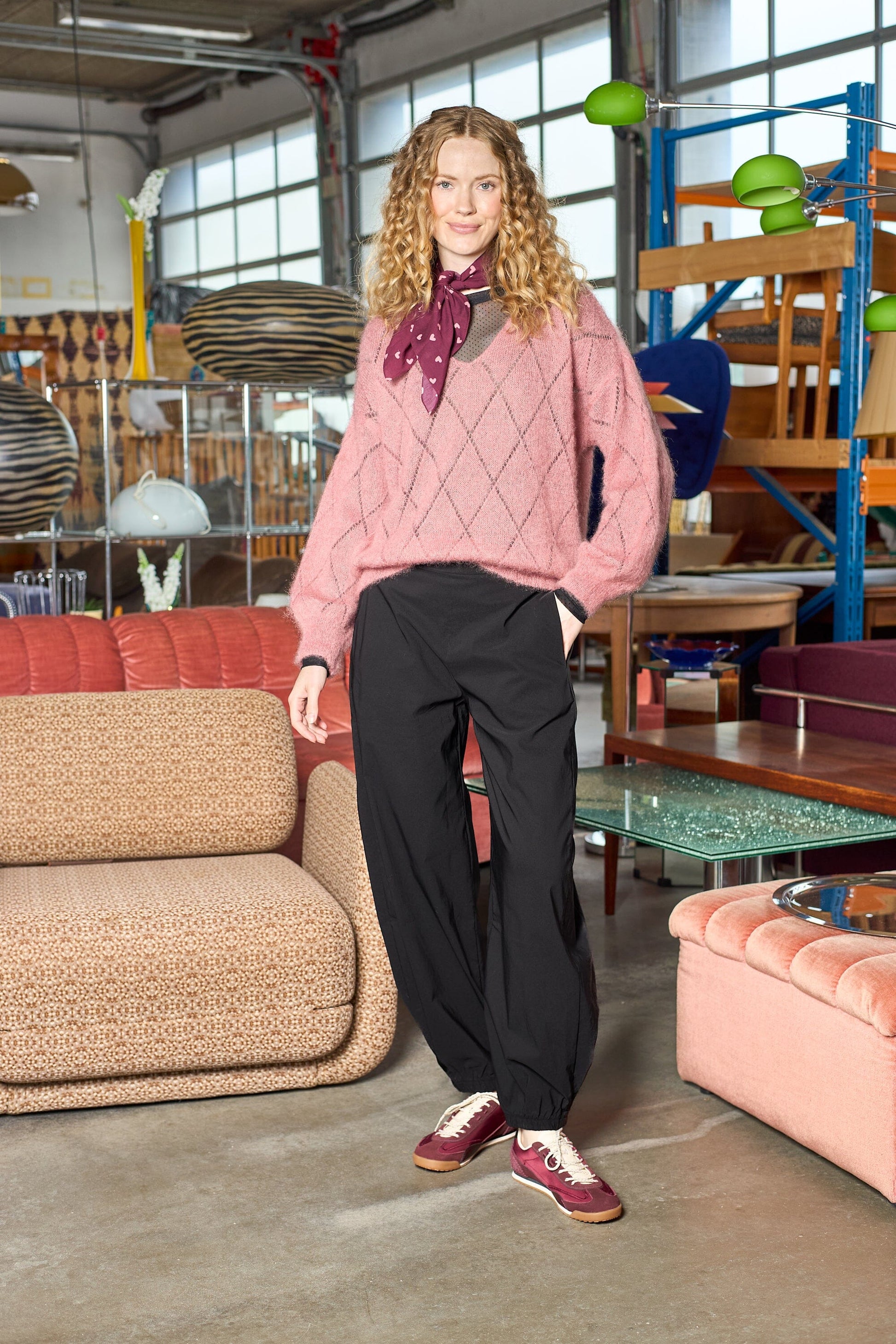 Bjoerk Argyle Jumper | Warm Rose Jumper Black Colour 