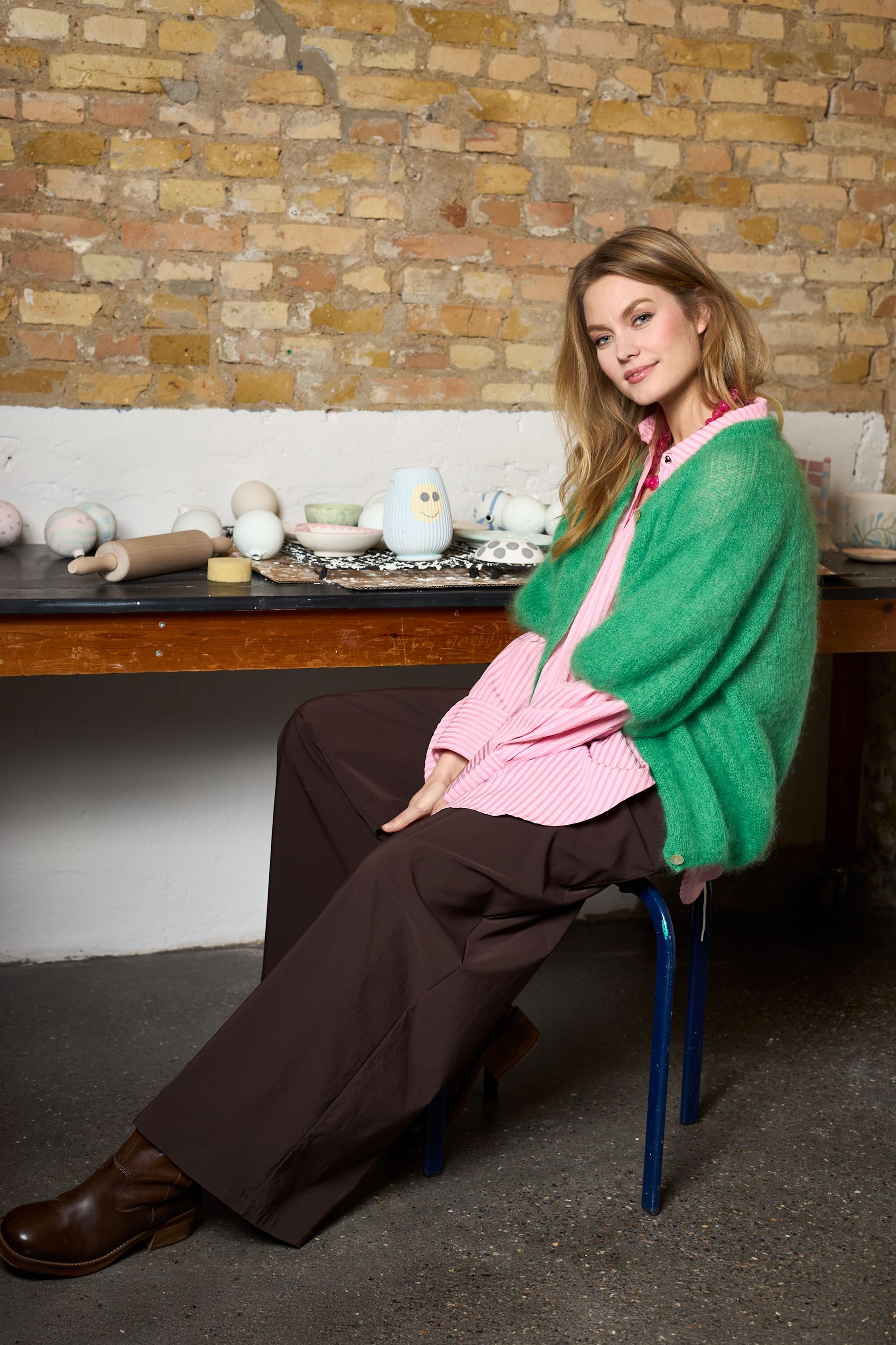 Bjoerk Knit Cardigan | Green Cardigan Black Colour 