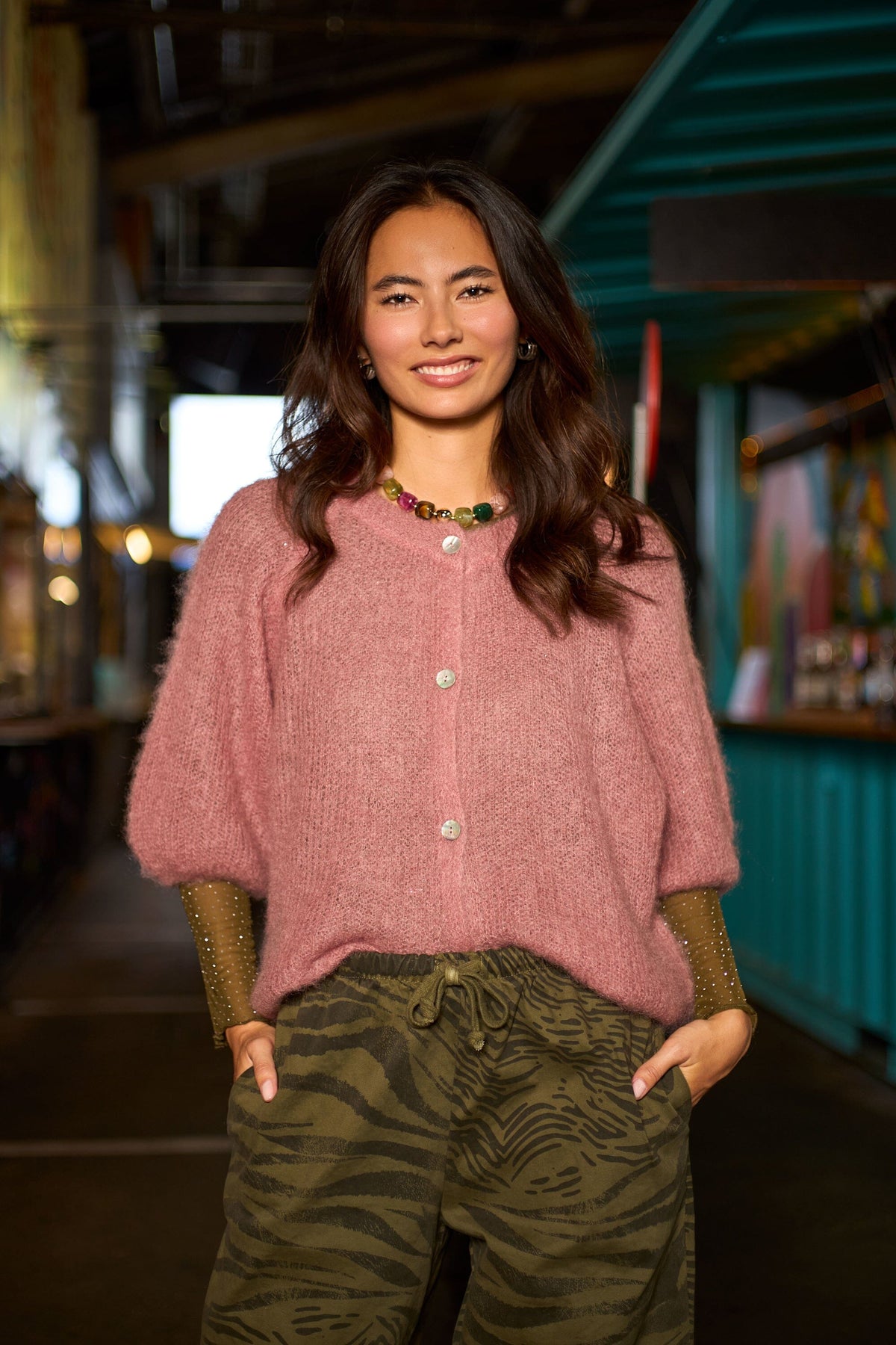 Bjoerk Knit Cardigan | Warm Rose Cardigan Black Colour 