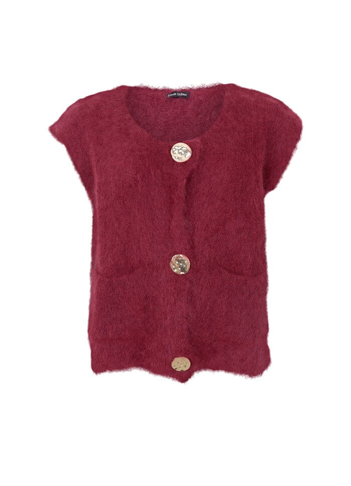 Bjoerk Knitted Button Vest | Plum Cardigan Black Colour 