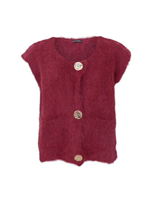 Bjoerk Knitted Button Vest | Plum Cardigan Black Colour 