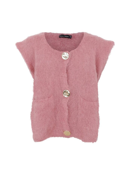 Bjoerk Knitted Button Vest | Winter Rose Cardigan Black Colour 