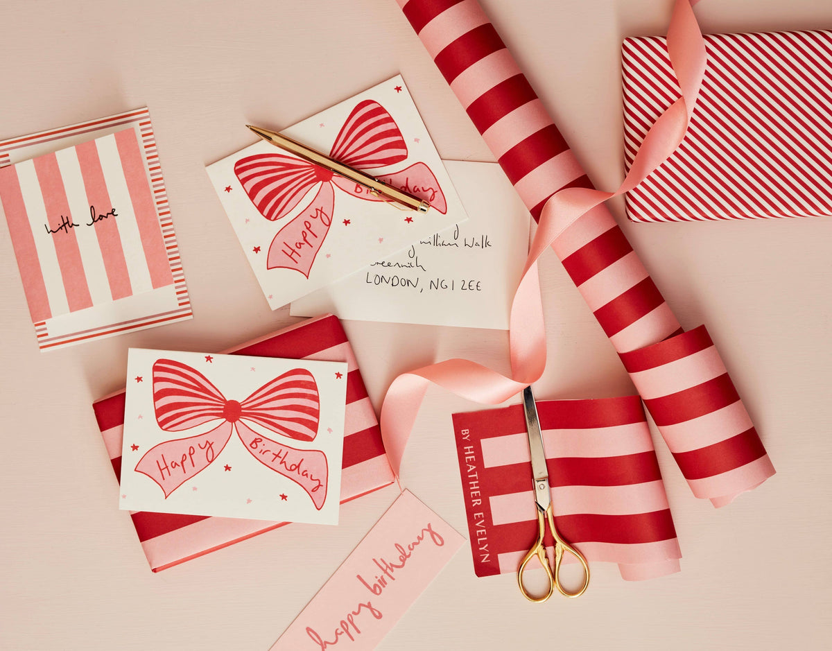 Bows Birthday Card Pink & Red: Pink / Matte Heather Evelyn 
