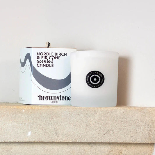 Boxed Candle | Nordic Birch & Fir Cone Candle Brownstone London 