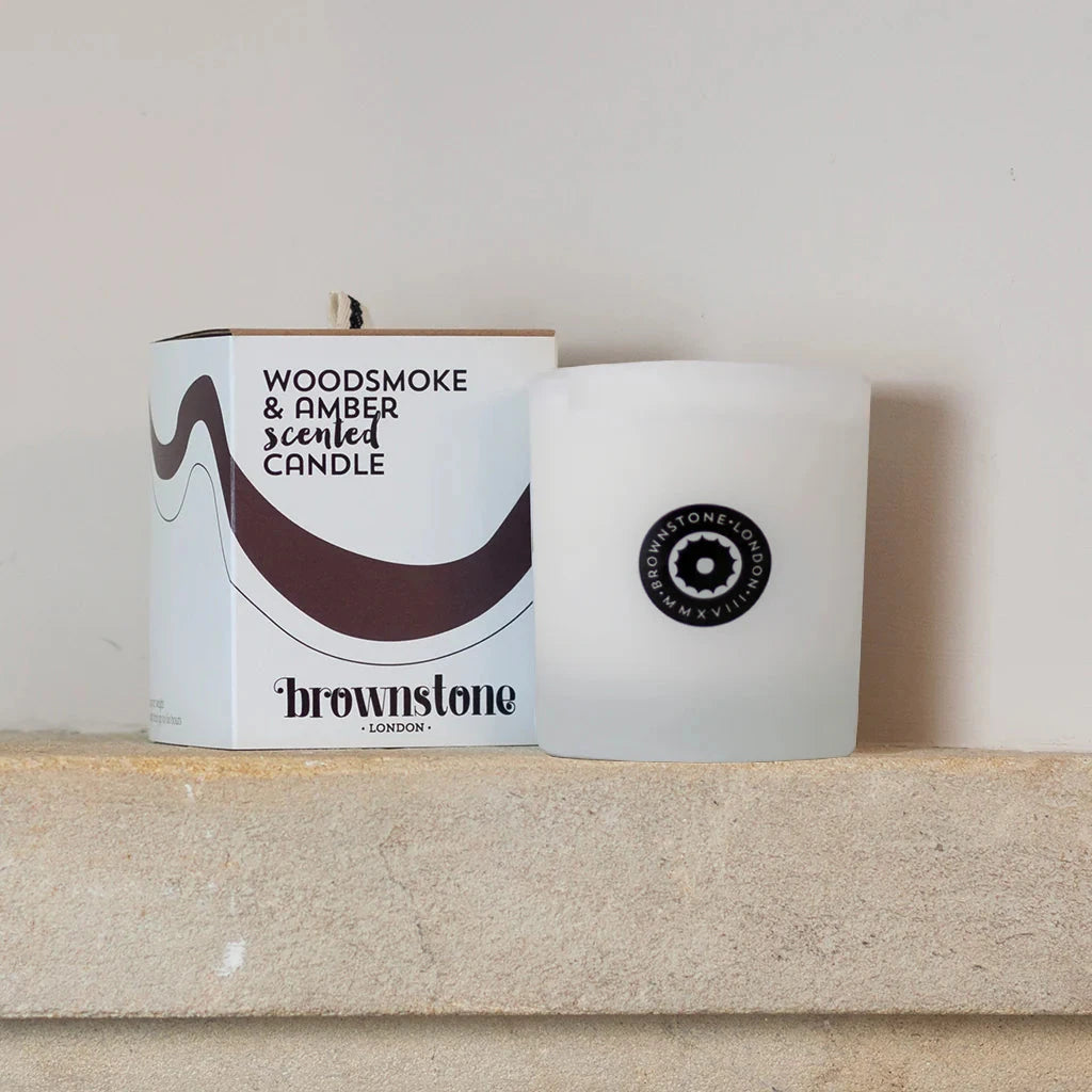 Boxed Candle | Woodsmoke & Amber Candle Brownstone London 