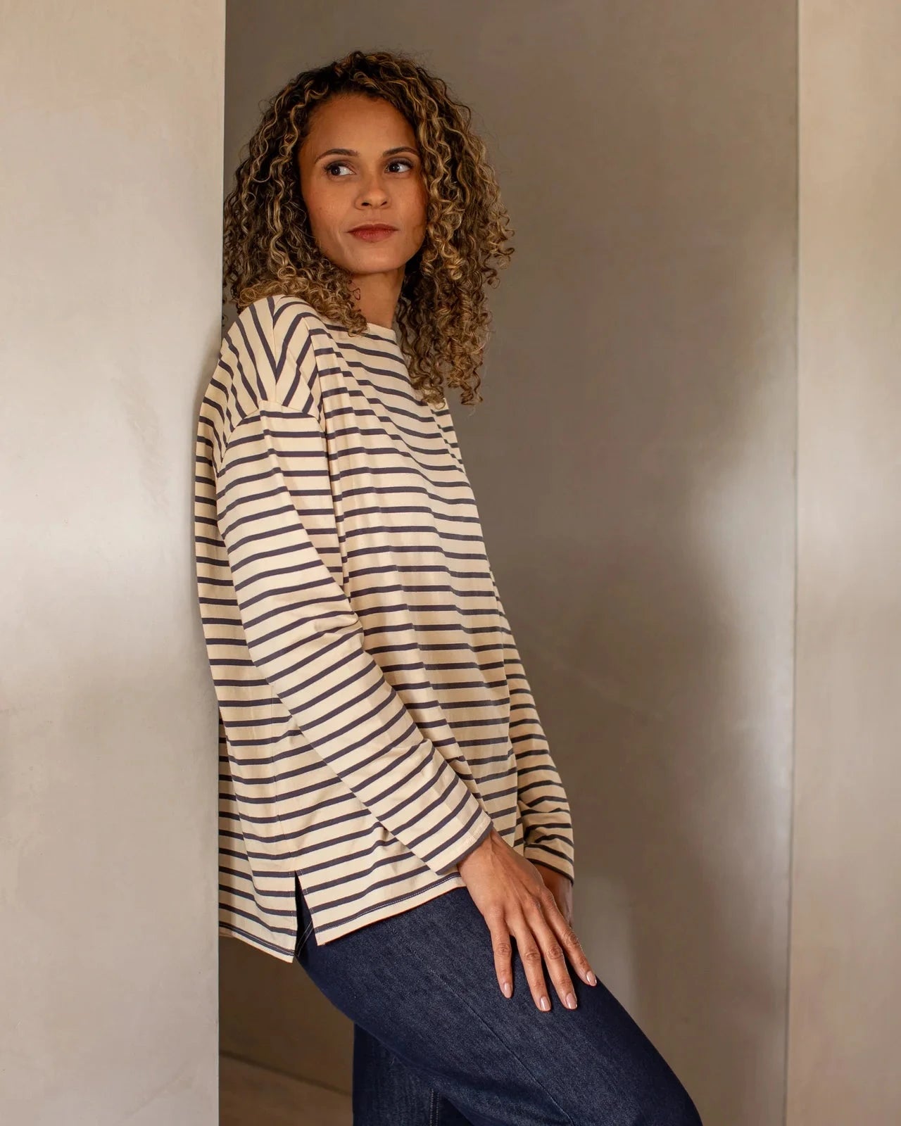 Bryony Stripe Top | Grey/Cream Shirts & Tops Chalk 