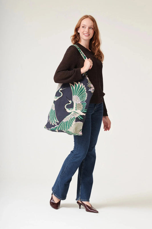 Canvas Bag | Crane | Emerald Handbags One Hundred Stars 