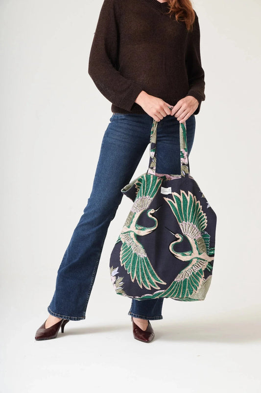 Canvas Bag | Crane | Emerald Handbags One Hundred Stars 