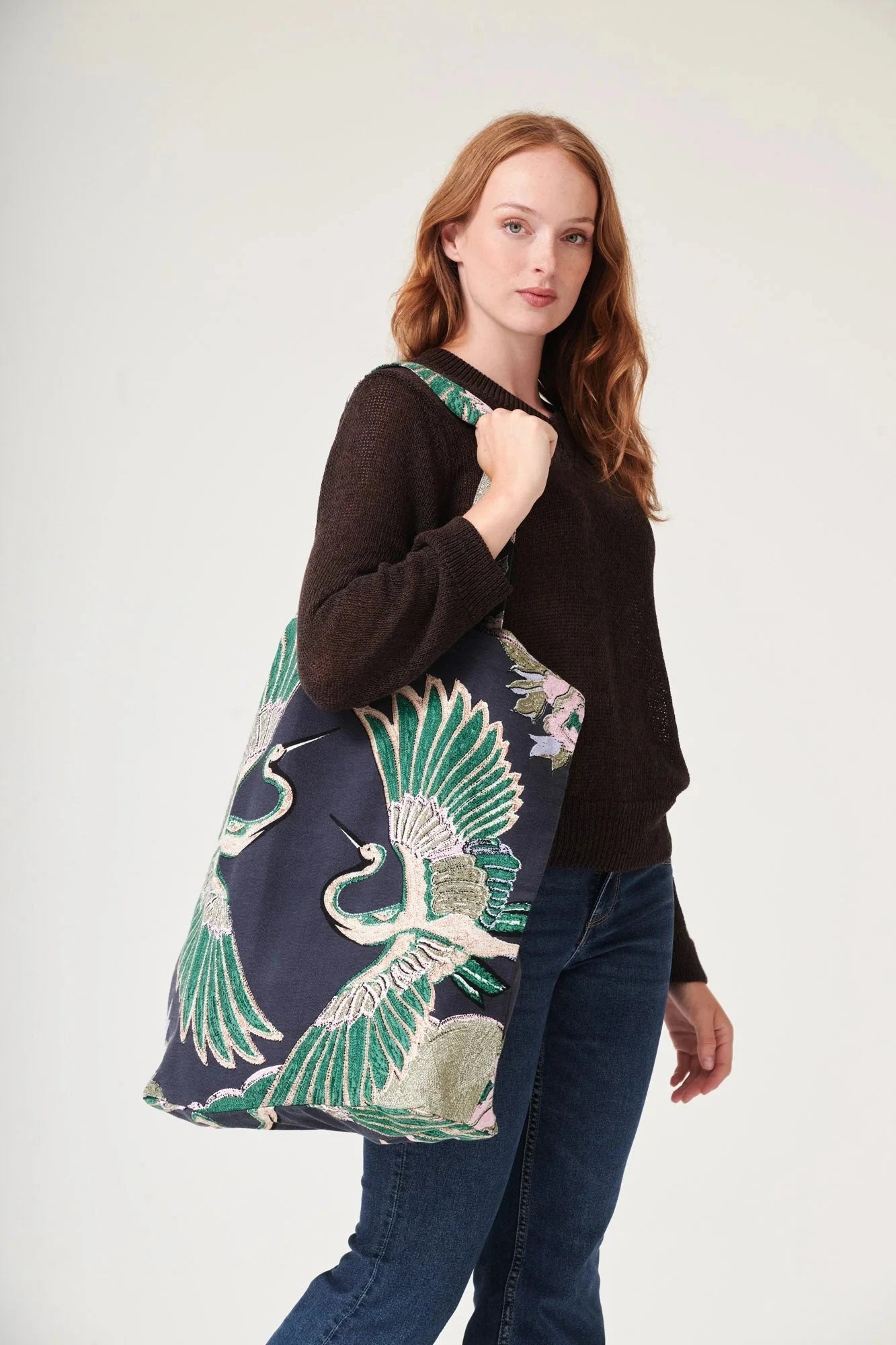 Canvas Bag | Crane | Emerald Handbags One Hundred Stars 