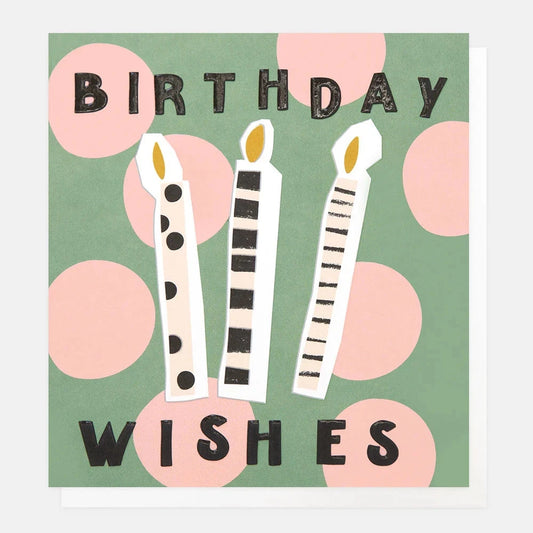 Card | Birthday Wishes Candles on Green & Pink Spot Greeting card Caroline Gardner 