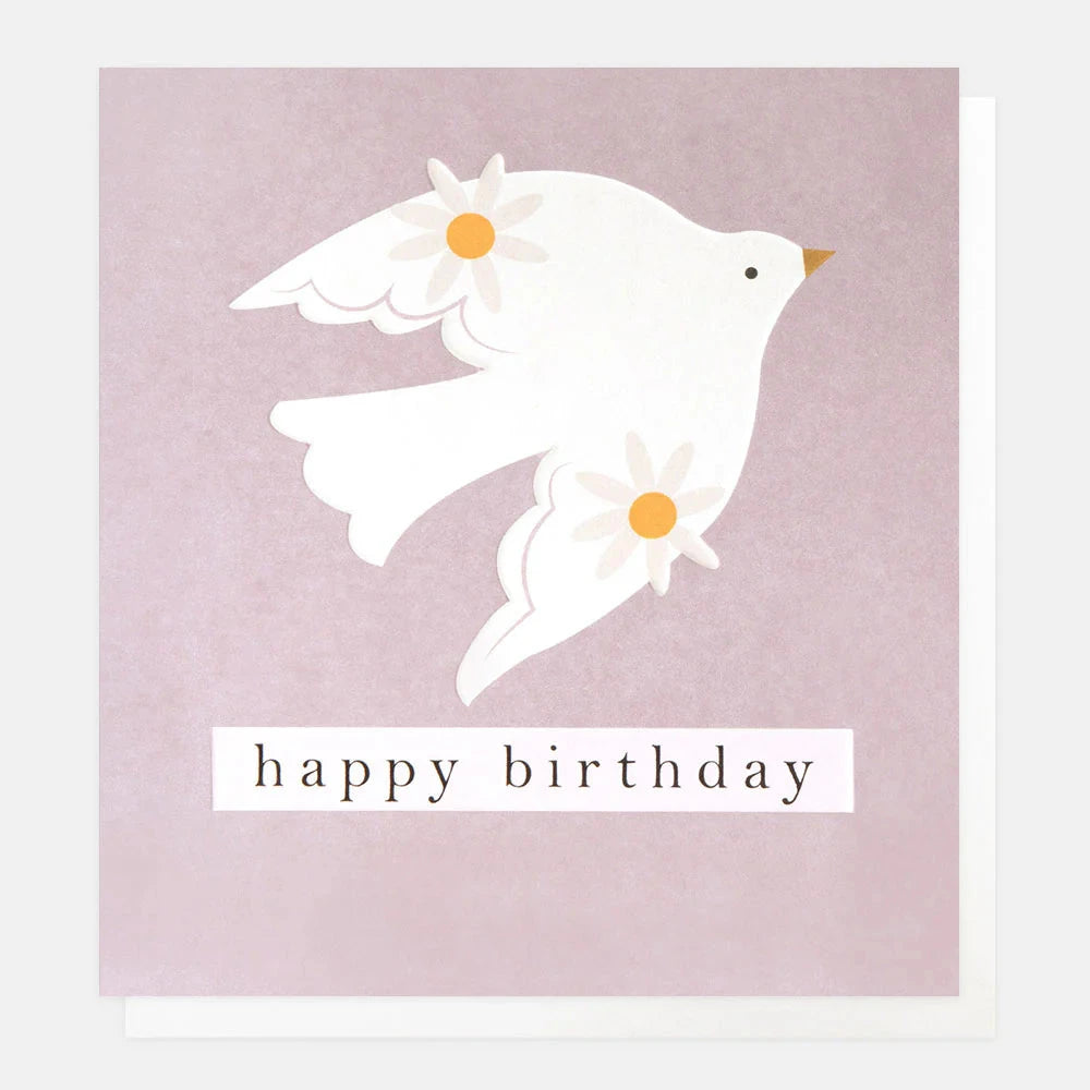 Card | Happy Birthday White Bird with Flowers Greeting card Caroline Gardner 