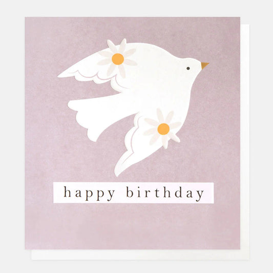 Card | Happy Birthday White Bird with Flowers Greeting card Caroline Gardner 