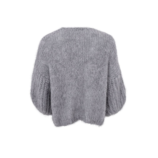 Casey Puff Sleeve Cardigan | Light Grey Knitwear Black Colour 
