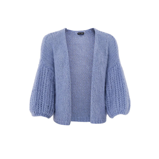 Casey Puff Sleeve Cardigan | Soft Blue Knitwear Black Colour 