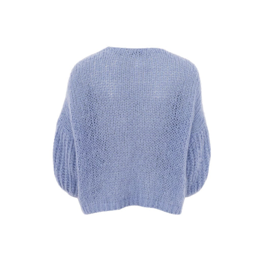 Casey Puff Sleeve Cardigan | Soft Blue Knitwear Black Colour 