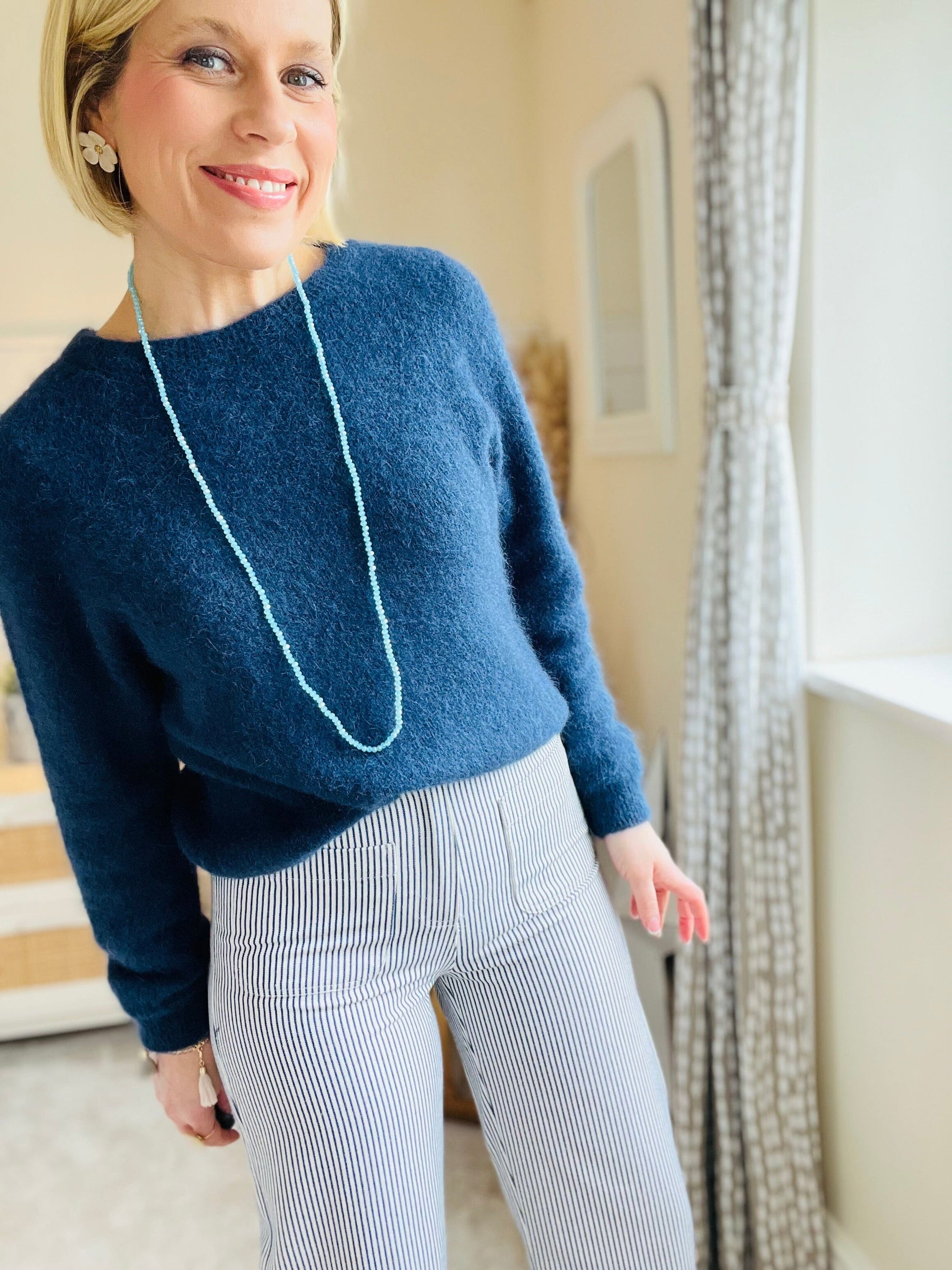 Charlène Stripe Trousers | Navy/White Trousers French Edit 