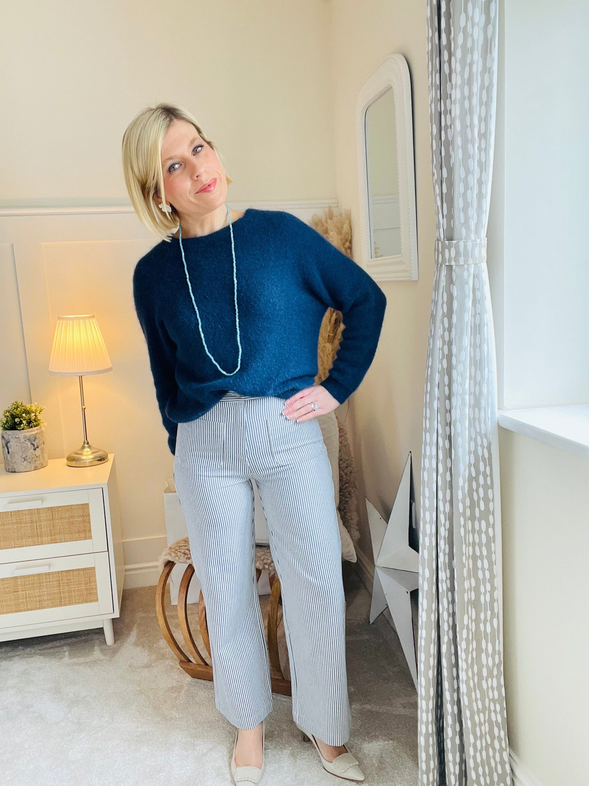 Charlène Stripe Trousers | Navy/White Trousers French Edit 