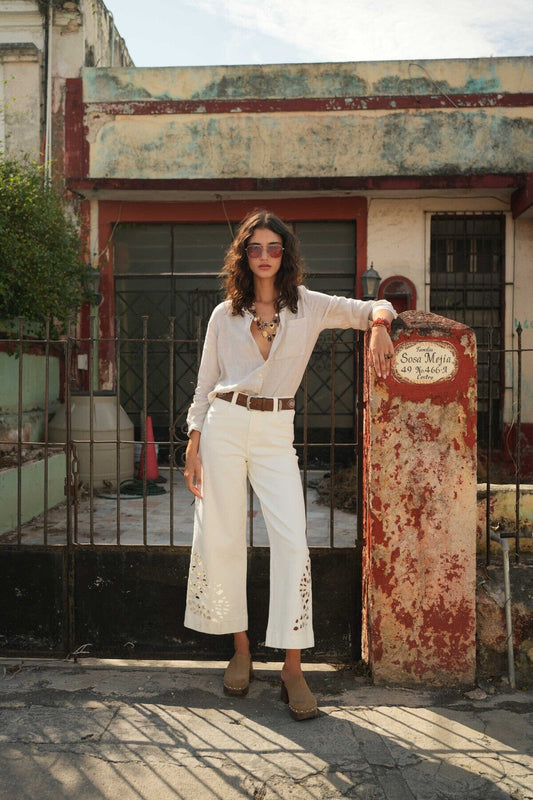 Chloe Wide Leg Jeans | White Jeans Parisienne Collection 