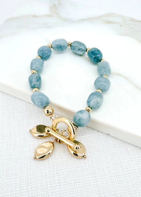 Chunky Blue Beaded Bracelet | Gold Bracelets Envy 