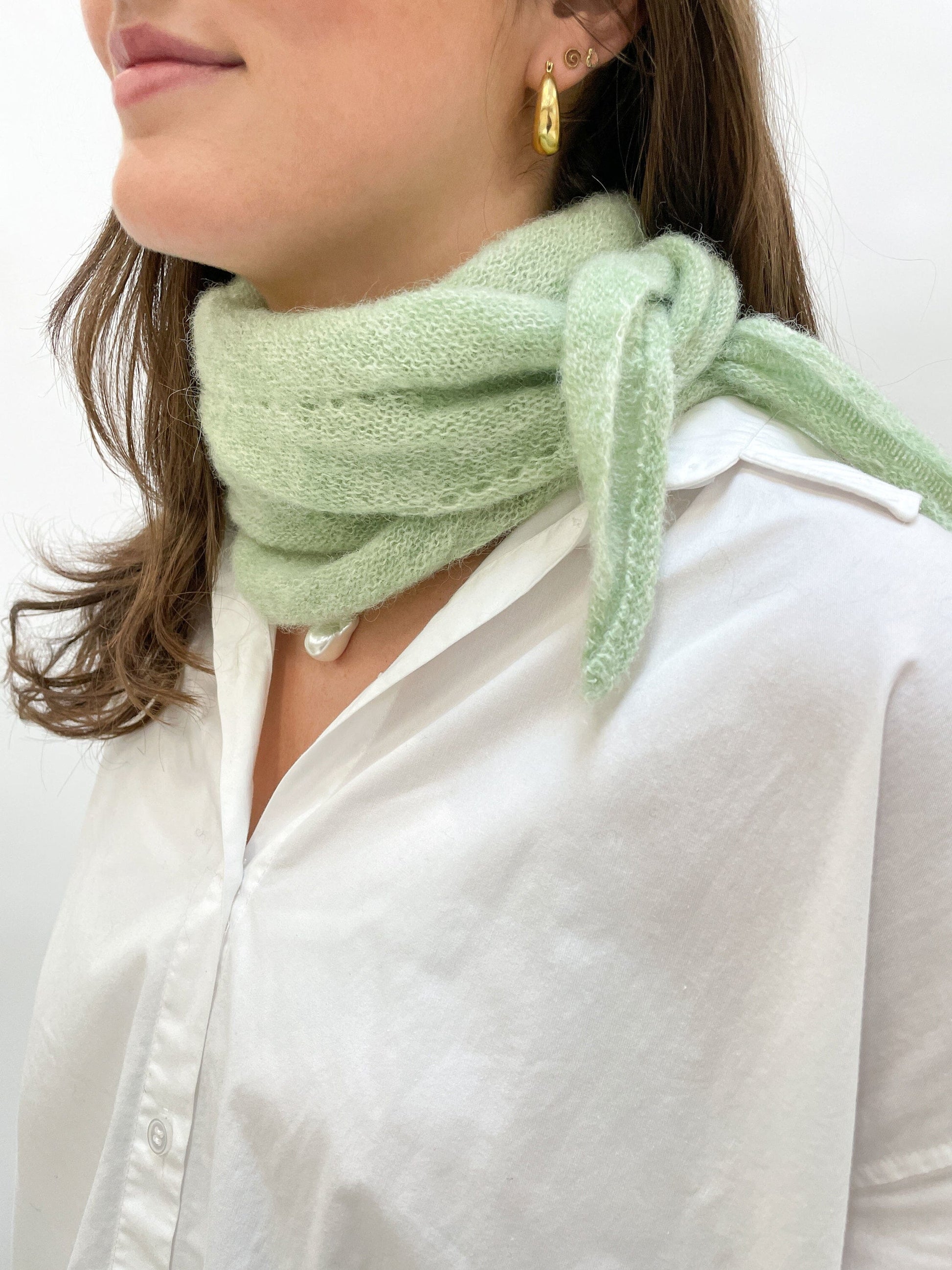Dell Knitted Mini Scarf | Sage Green Scarves Black Colour 