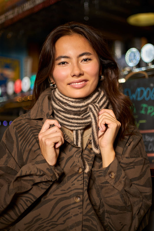 Dell Knitted Mini Stripe Scarf | 2 Colours Scarves Black Colour Coffee 