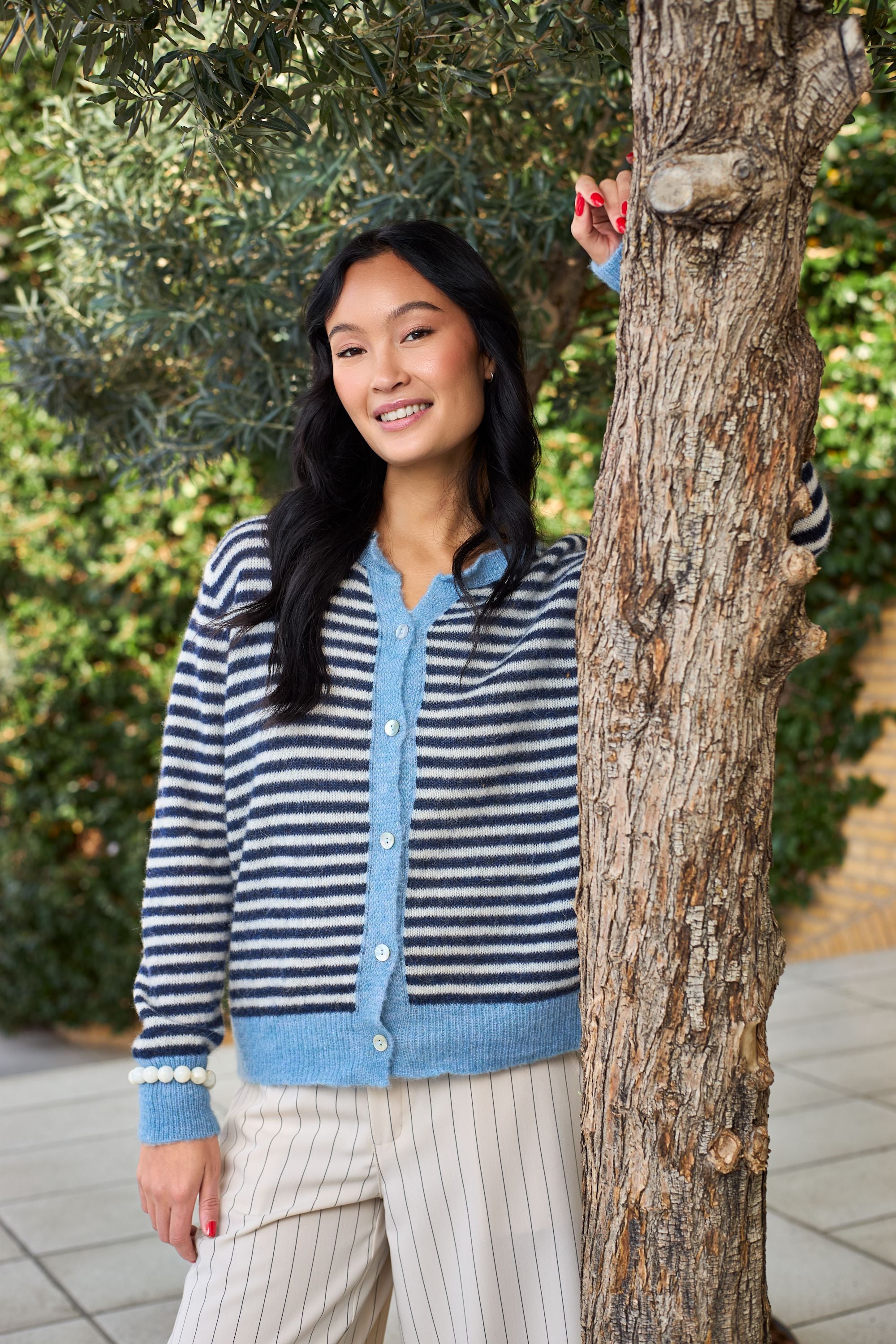 Dell Stripe Cardigan | Navy Cardigan Black Colour 