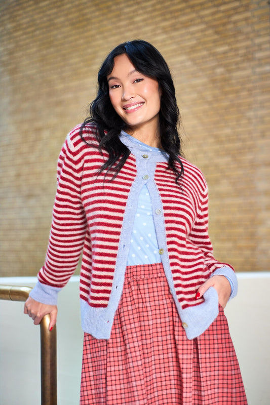 Dell Stripe Cardigan | Red Cardigan Black Colour 