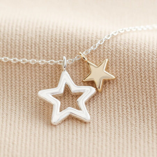 Double Star Necklace | Silver & Gold Necklace Lisa Angel 