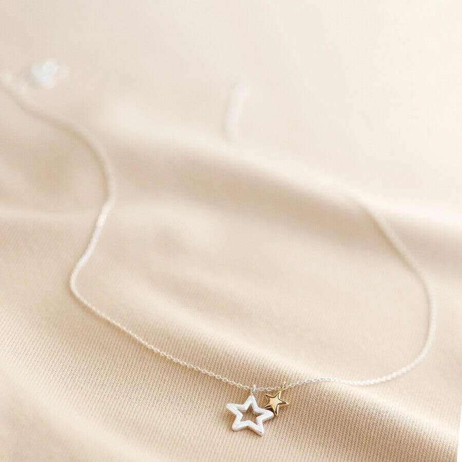 Double Star Necklace | Silver & Gold Necklace Lisa Angel 