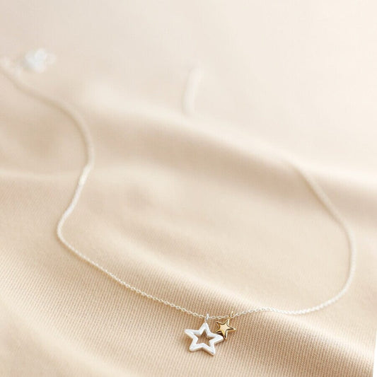 Double Star Necklace | Silver & Gold Necklace Lisa Angel 