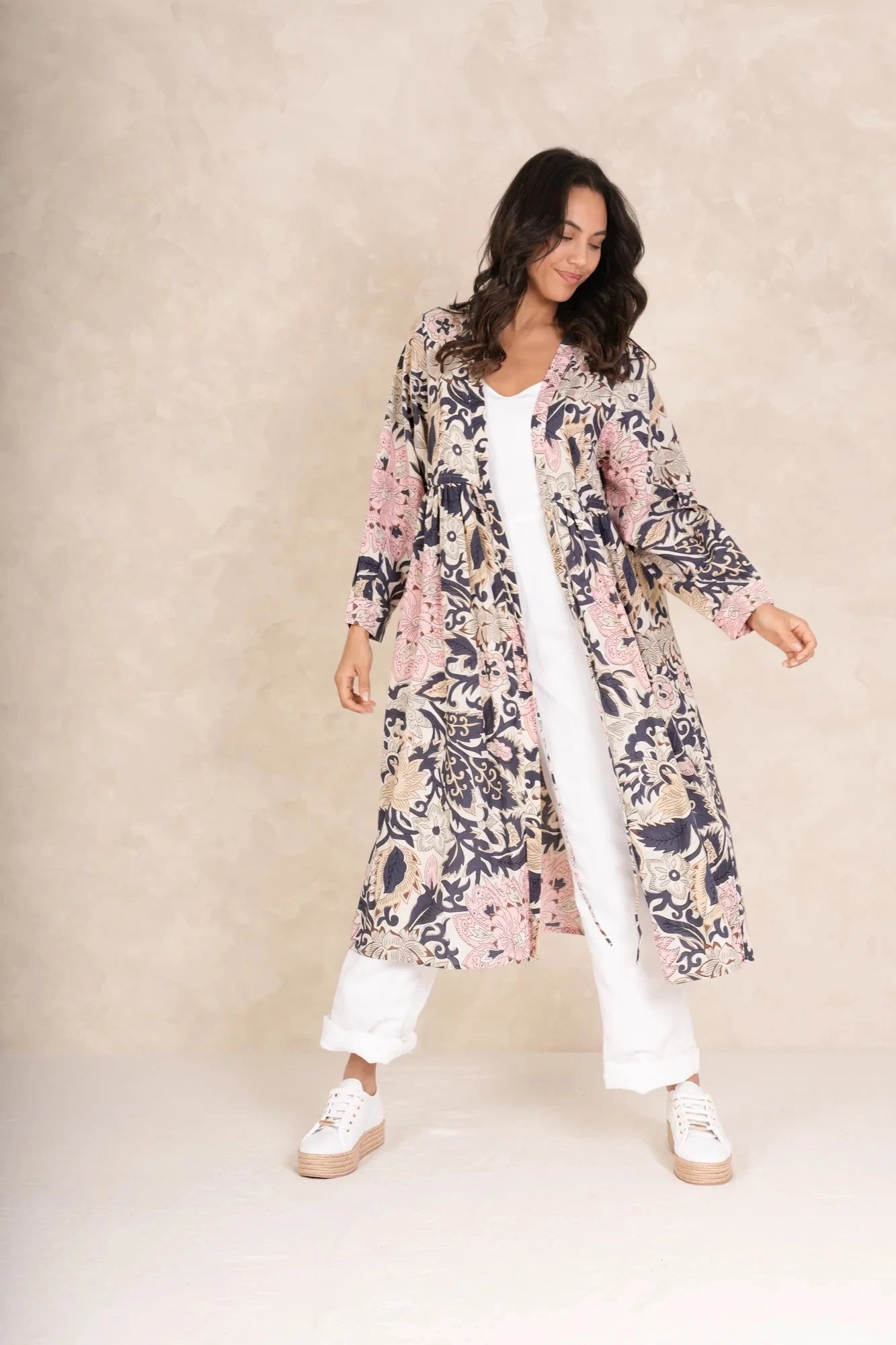 Duster Jacket | Block | Taupe Casual Kimonos One Hundred Stars 