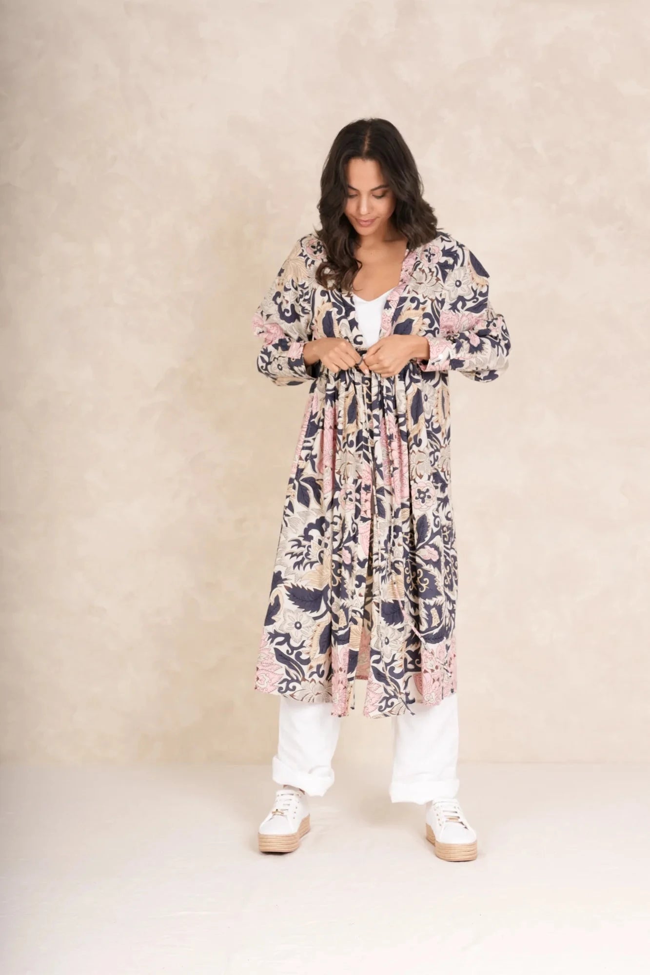 Duster Jacket | Block | Taupe Casual Kimonos One Hundred Stars 