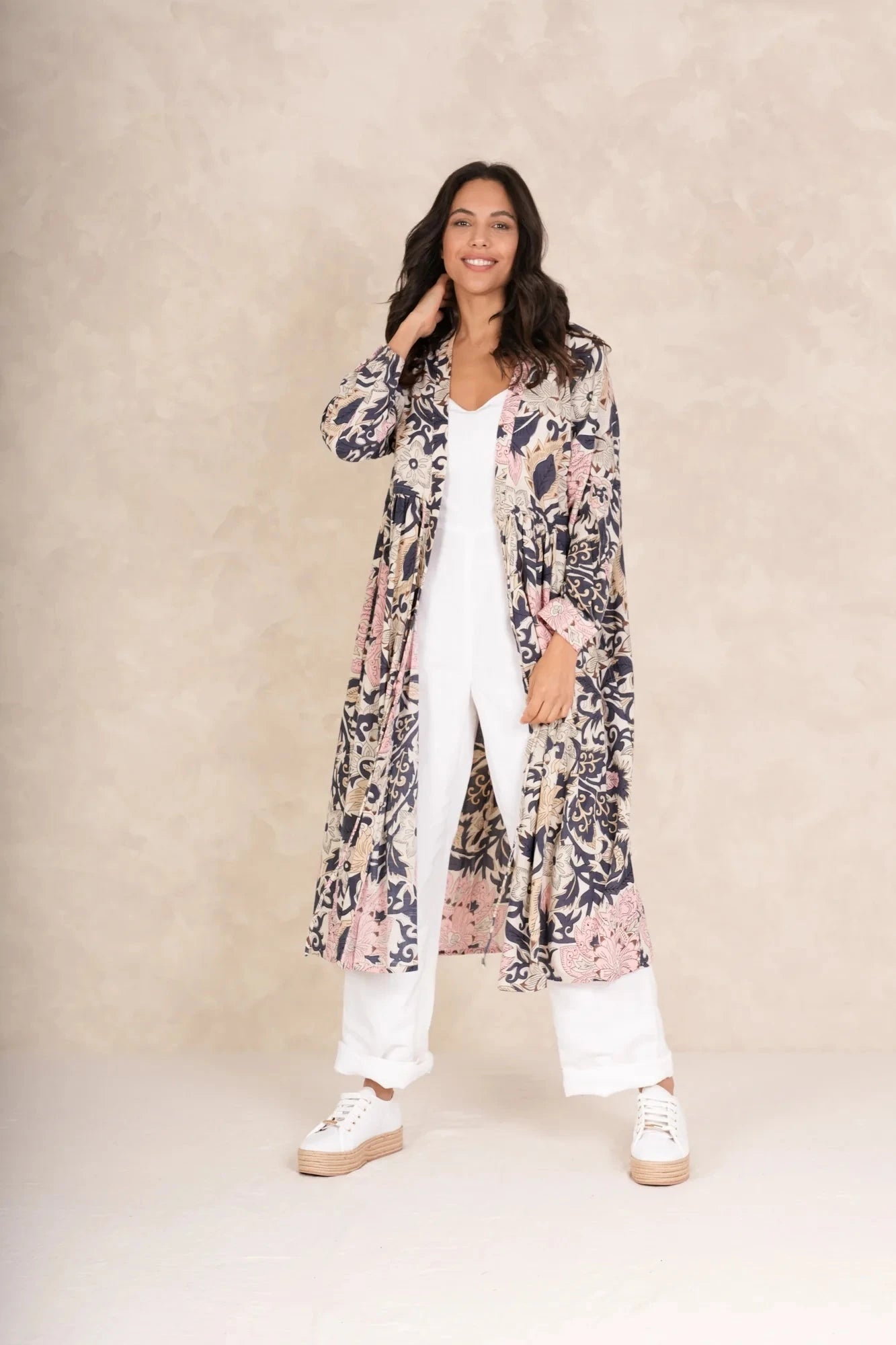 Duster Jacket | Block | Taupe Casual Kimonos One Hundred Stars 