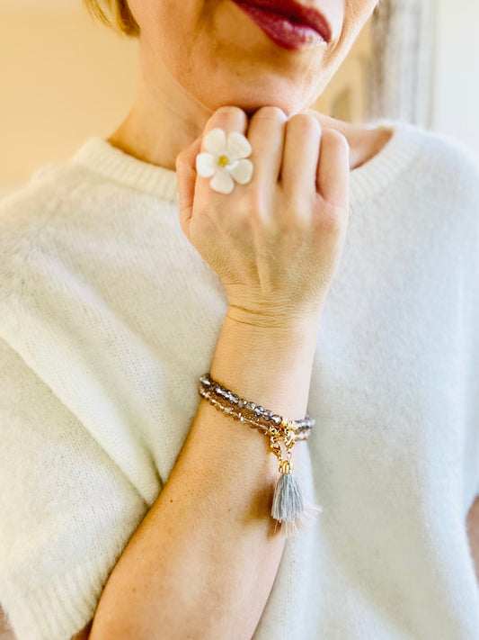 Elise Flower Pearl Ring - Adjustable Ring French Edit 