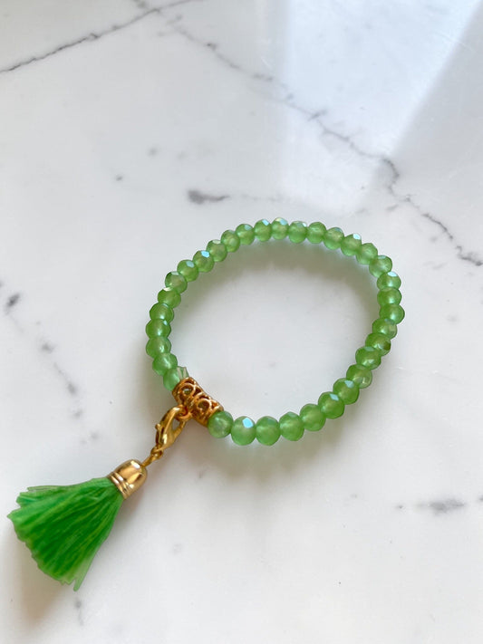 Ella Crystal Tassle Bracelet | Multi Colours Bracelet French Edit Light Green 