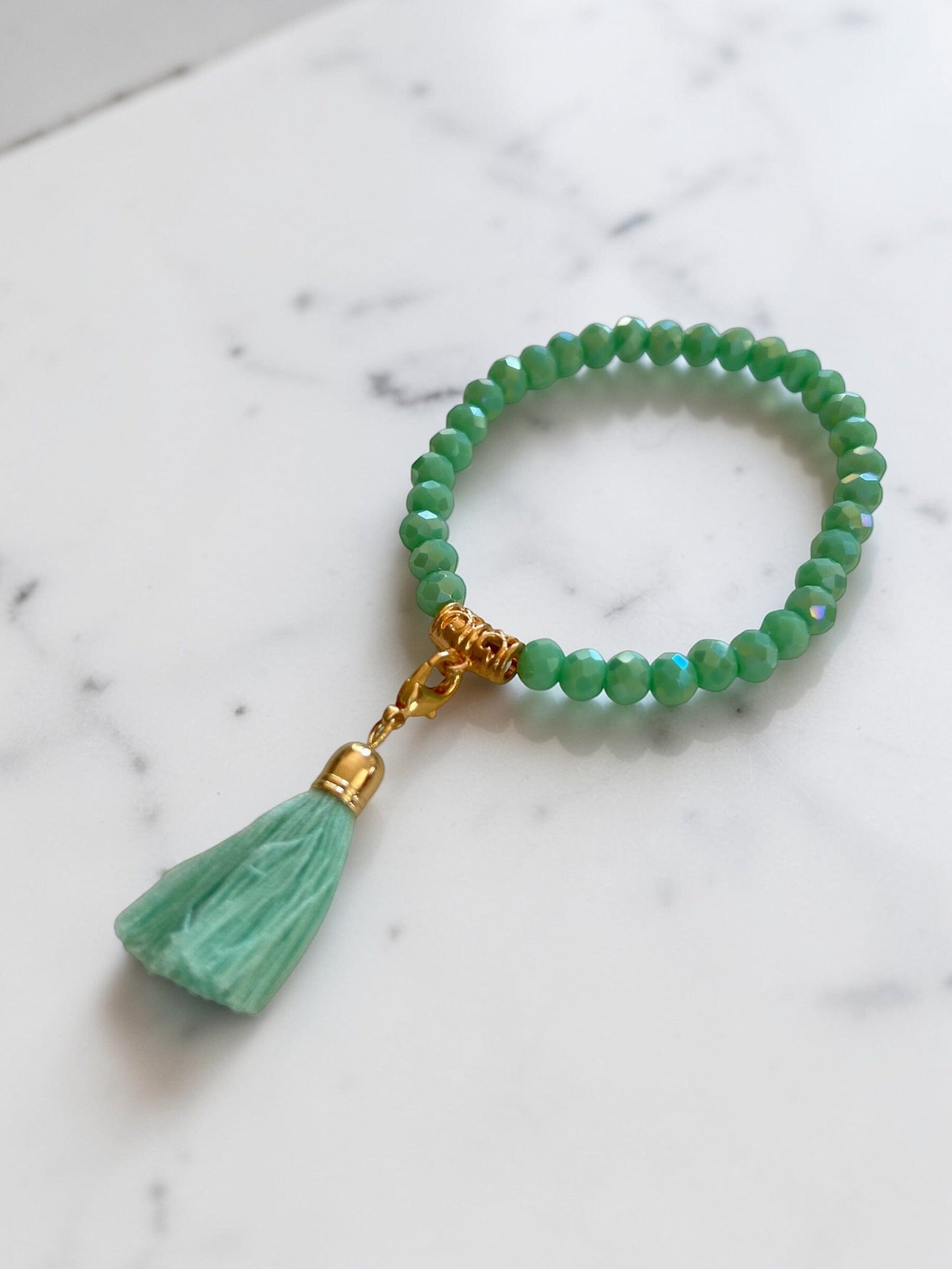 Ella Crystal Tassle Bracelet | Multi Colours Bracelet French Edit Sage Green 