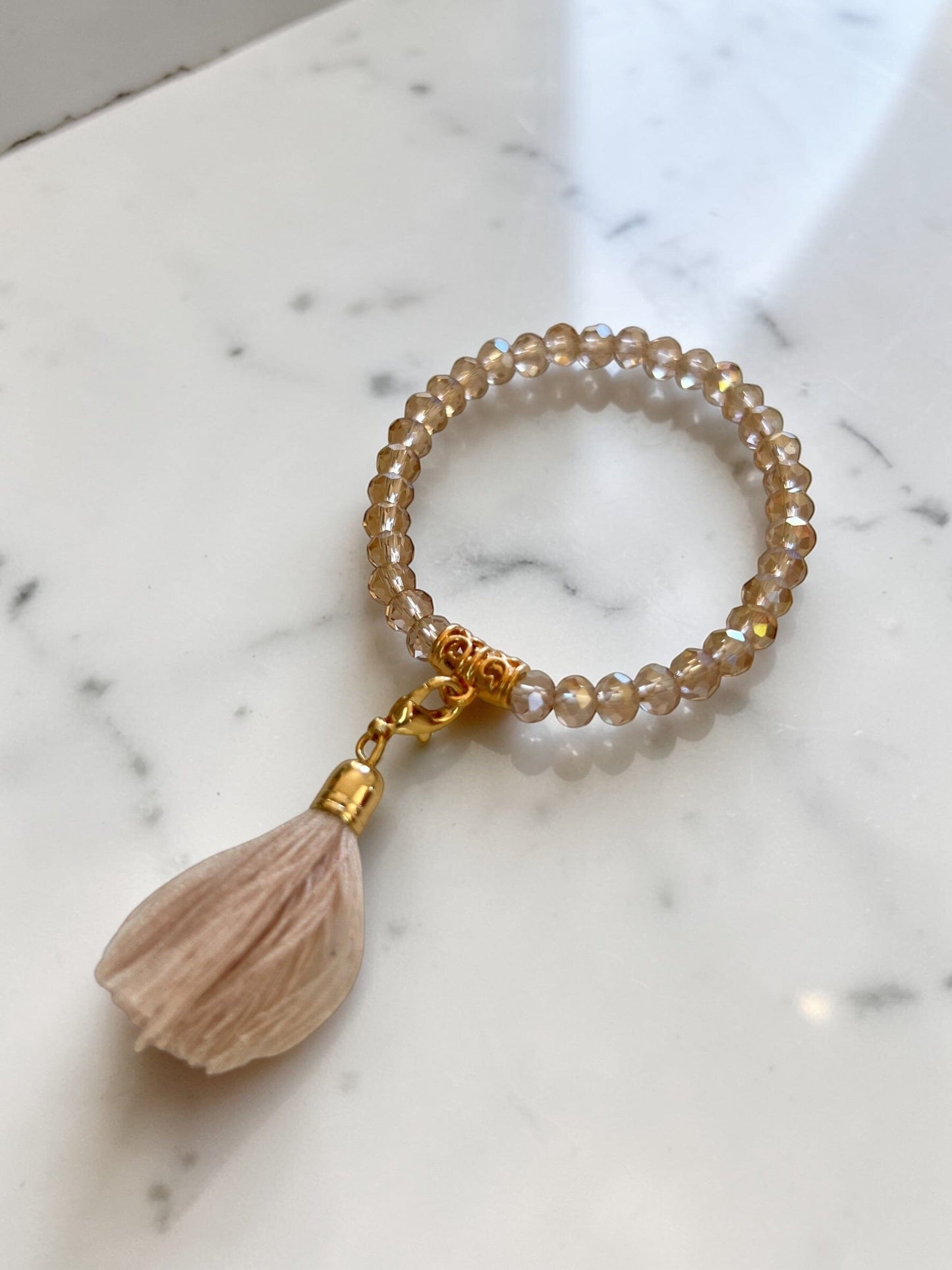 Ella Crystal Tassle Bracelet | Multi Colours Bracelet French Edit Taupe/Pink 