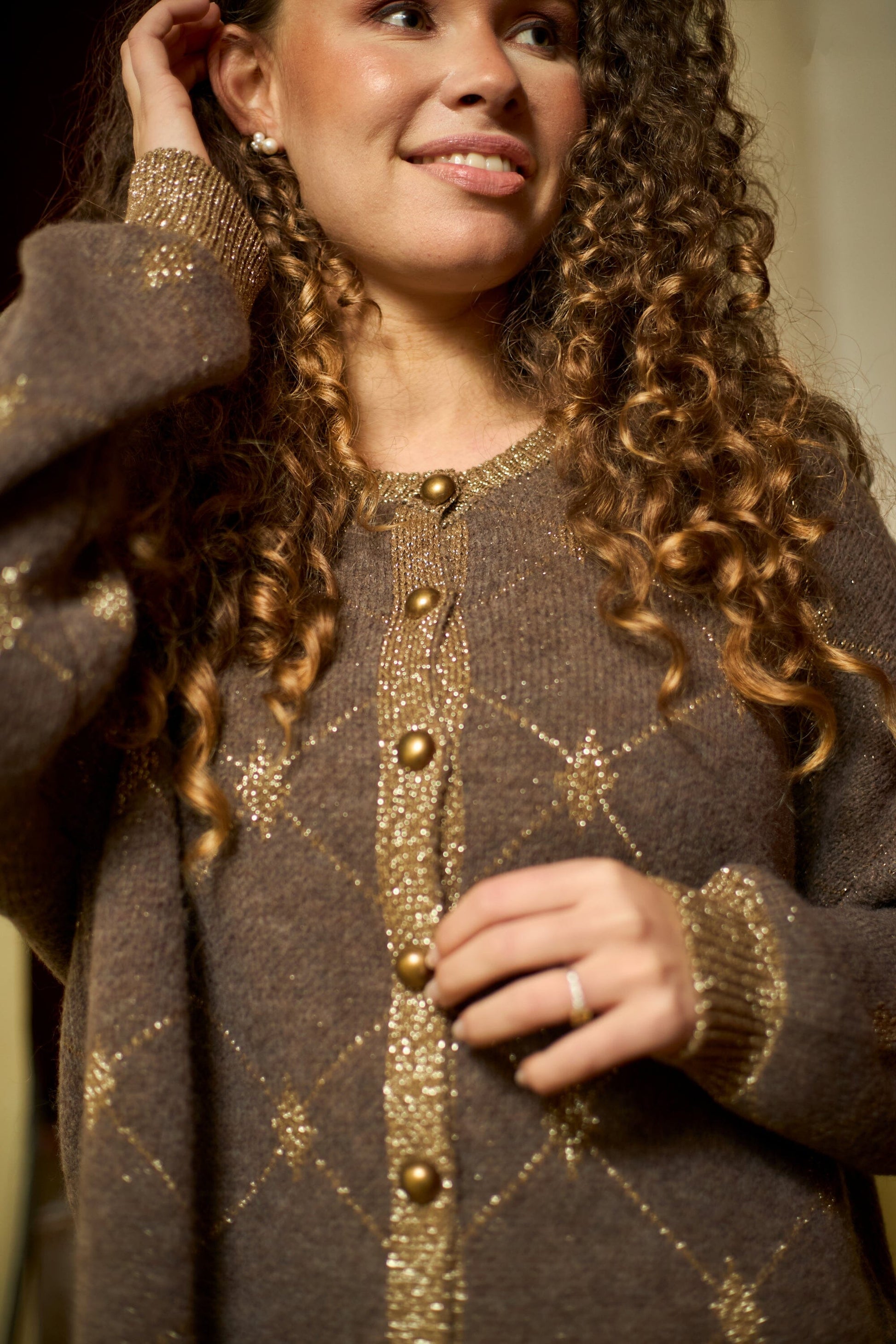 Elva Knit Cardigan | Taupe Cardigan Black Colour 