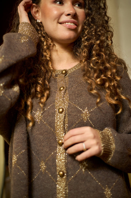 Elva Knit Cardigan | Taupe Cardigan Black Colour 