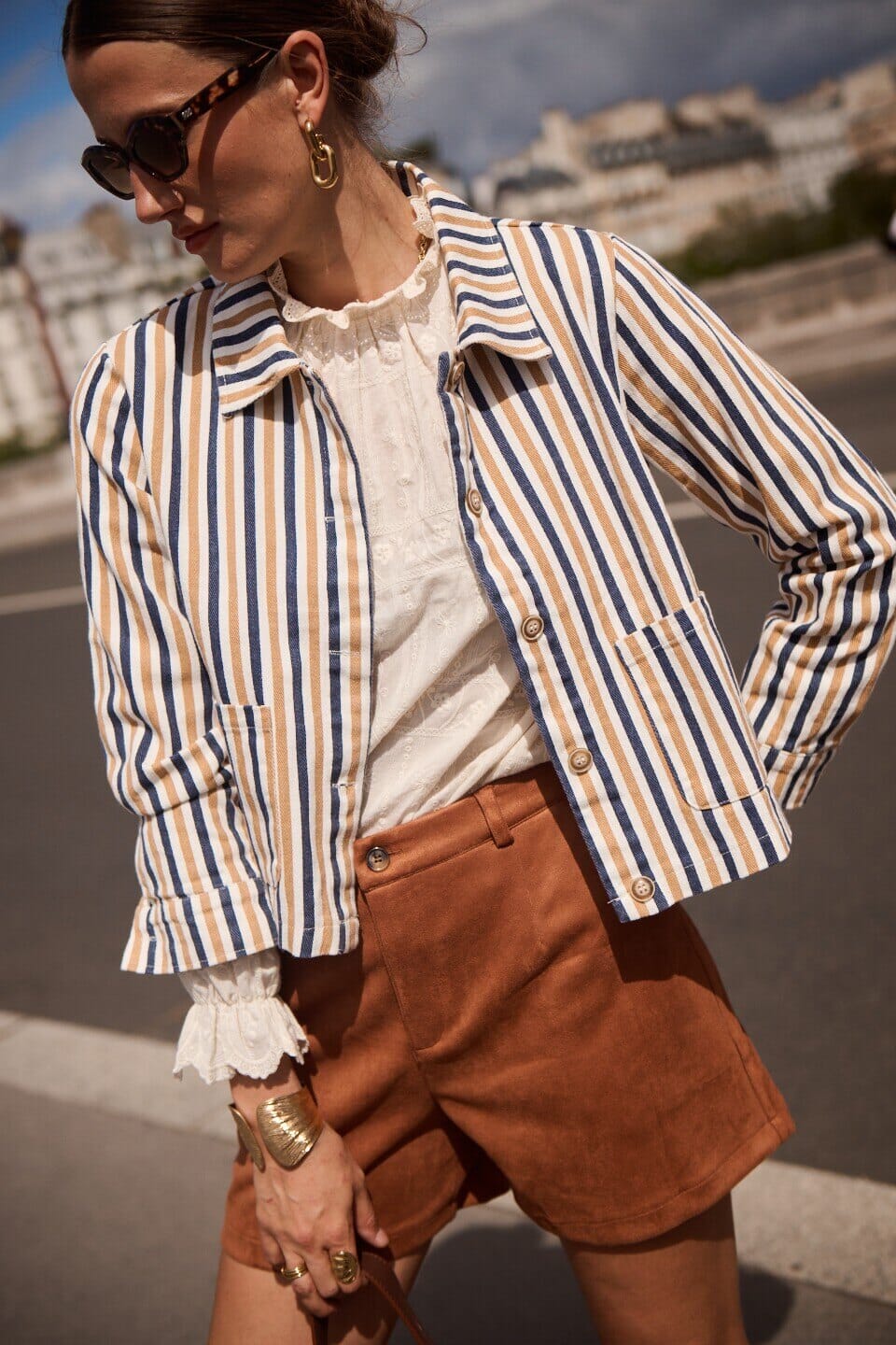Estelle Stripe Jacket | Taupe Jacket Parisienne Collection 