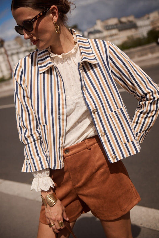 Estelle Stripe Jacket | Taupe Jacket Parisienne Collection 