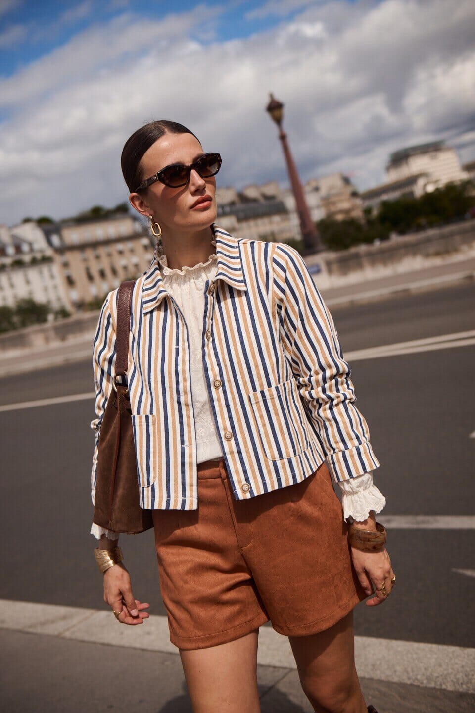Estelle Stripe Jacket | Taupe Jacket Parisienne Collection 