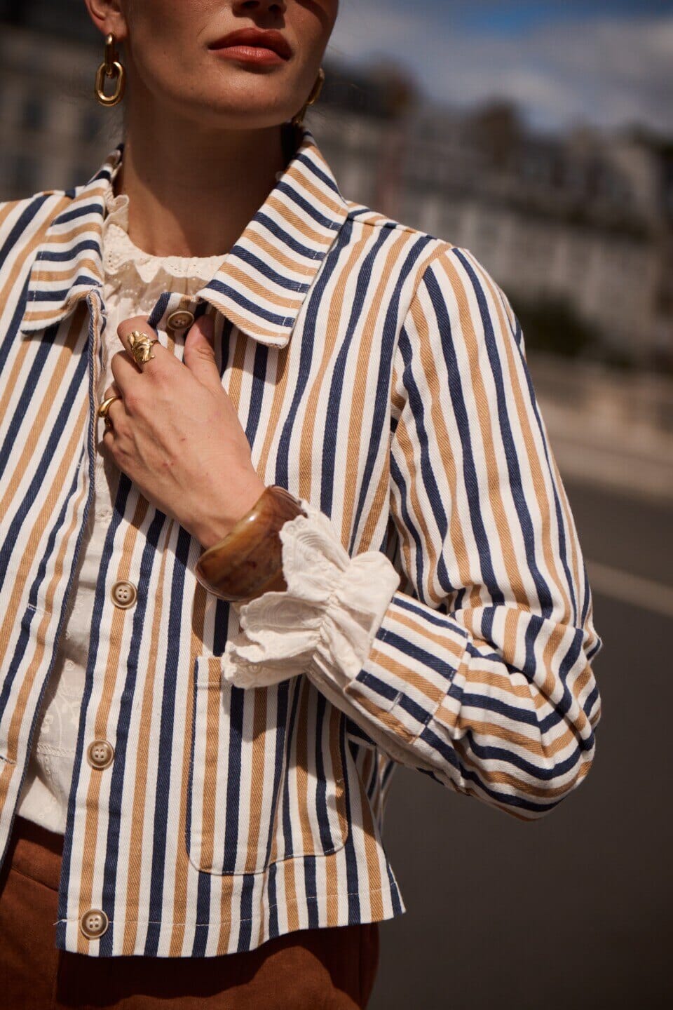 Estelle Stripe Jacket | Taupe Jacket Parisienne Collection 